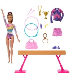 Barbie Castaña Profesiones Gimnasta con Set y Accesorios