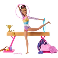 Barbie Castaña Profesiones Gimnasta con Set y Accesorios