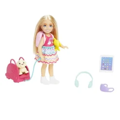 Barbie Chelsea Viajera con Perrito Incluye 7 Accesorios de Viaje
