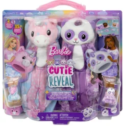 Barbie Cutie Reveal Pijamada 2 Pack Disfraz de Unicornio y Pandacornio