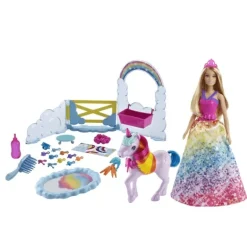 Barbie Fantasía Set de Juego Muñeca con Pony Arcoíris GTG01
