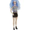 Barbie Fashion Doll & Beauty Cabello Azul, Blusa Rainbow, Minifalda y Botas