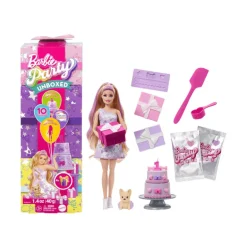 Barbie Party Unboxed Muñeca Fiesta Mascotas Vestido Morado JFG68-