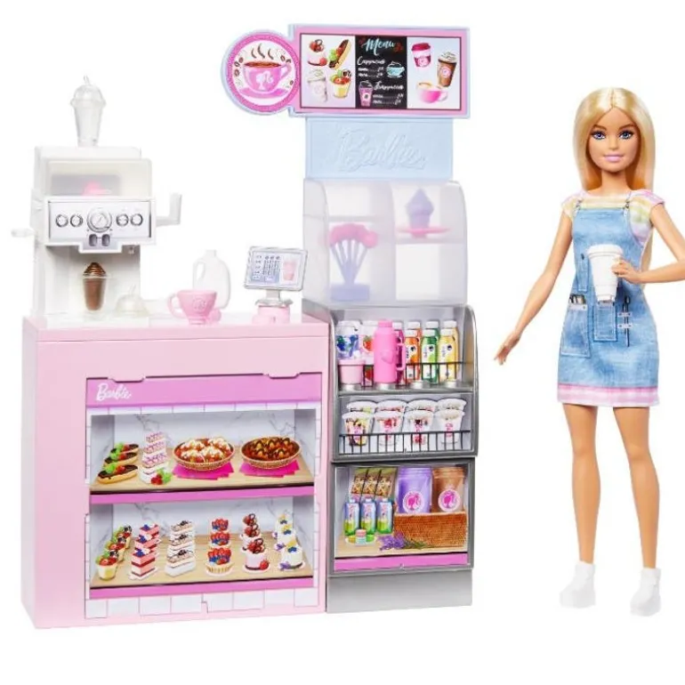 Barbie Profesiones Barista con Set de Juego de Cafetería