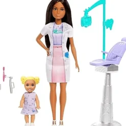 Barbie Profesiones Set Dentista Cabello Castaño con Niña JCR71