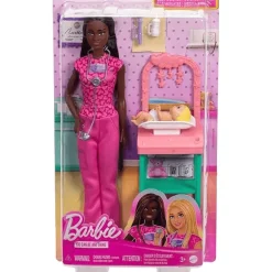 Barbie Profesiones Set Enfermera Cabello Oscuro con Bebé JCR71