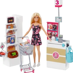 Barbie Set de Super Mercado con Caja Registradora, Carrito de compra y más de 25 accesorios
