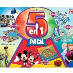 Disney 5 Juegos de Mesa en 1: Rompecabeza, Juego de la Oca, Lotería, Memoria y Serpientes y Escaleras