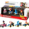 Hot Wheels Mario Kart Set de 4 Vehículos, Incluye: Yoshi, WaLuigi, Toad y Diddy Kong