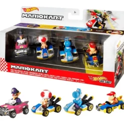 Hot Wheels Mario Kart Set de 4 Vehículos, Incluye: Yoshi, WaLuigi, Toad y Diddy Kong