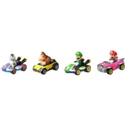 Hot Wheels Mario Kart Set de 4 Vehículos, incluye: Mario, Luigi, Donkey Kong y Skull