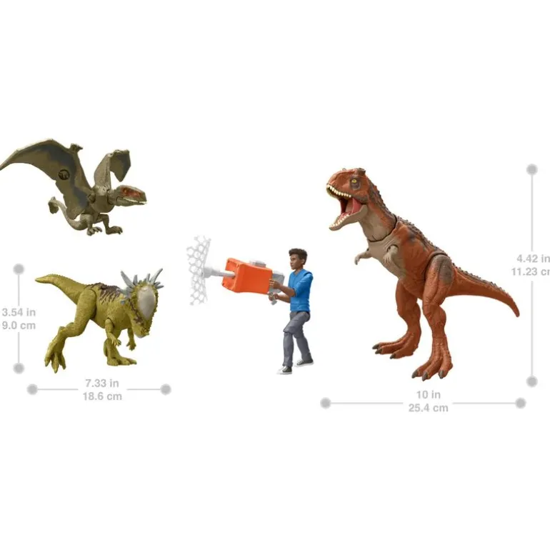 Jurassic World Animado Set de Juego con 3 Dinosaurios y una Figura de Acción de Darius