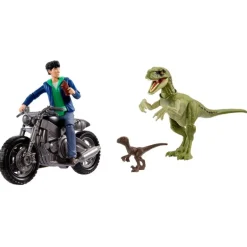 Jurassic World Animado Set de Juegos con Dos Dinosauiros, Motocicleta, Personaje Kenji y Realidad Aumentada