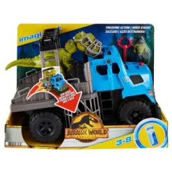 Jurassic World Imaginext Vehículo Transportador de Dinosaurios, Inlcuye Dinosaurio, Figura de acción y Lanzador de Dardos