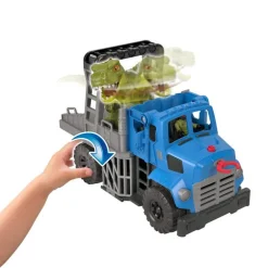 Jurassic World Imaginext Vehículo Transportador de Dinosaurios, Inlcuye Dinosaurio, Figura de acción y Lanzador de Dardos