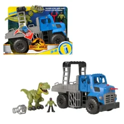 Jurassic World Imaginext Vehículo Transportador de Dinosaurios, Inlcuye Dinosaurio, Figura de acción y Lanzador de Dardos