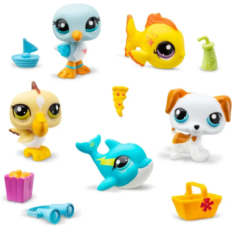 Littlest Pet Set de Figuras de Playa con 5 Mascotitas con Accesorios
