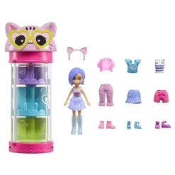 Polly Pocket Muñeca Tubo de Gatito con 3 Outfits