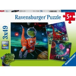 Rompecabezas Dino Space, 3 rompecabezas de 49 piezas.