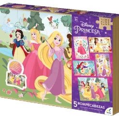 Rompecabezas 5 En 1 Disney Princesas de 60 Piezas